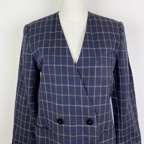 Vintage 90's Linen-Blend Plaid Double Breasted Blazer - Picture 2 of 13